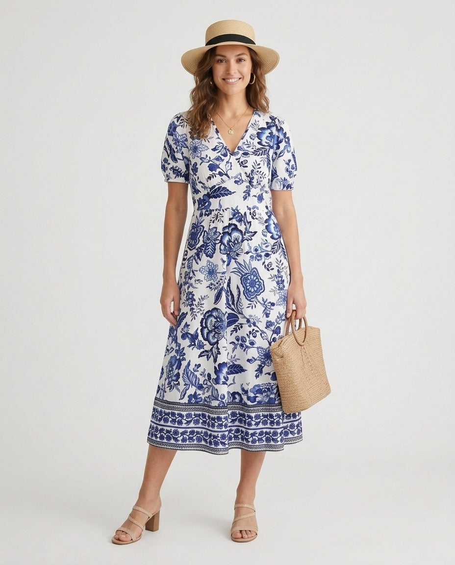 Women’s Floral Print V-Neck Midi Dress