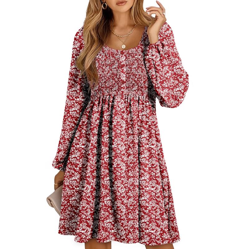 Women's Smocked Empire Waist Mini Dress Outfit for Summer Holidays Weddings Parties and Everyday Wear