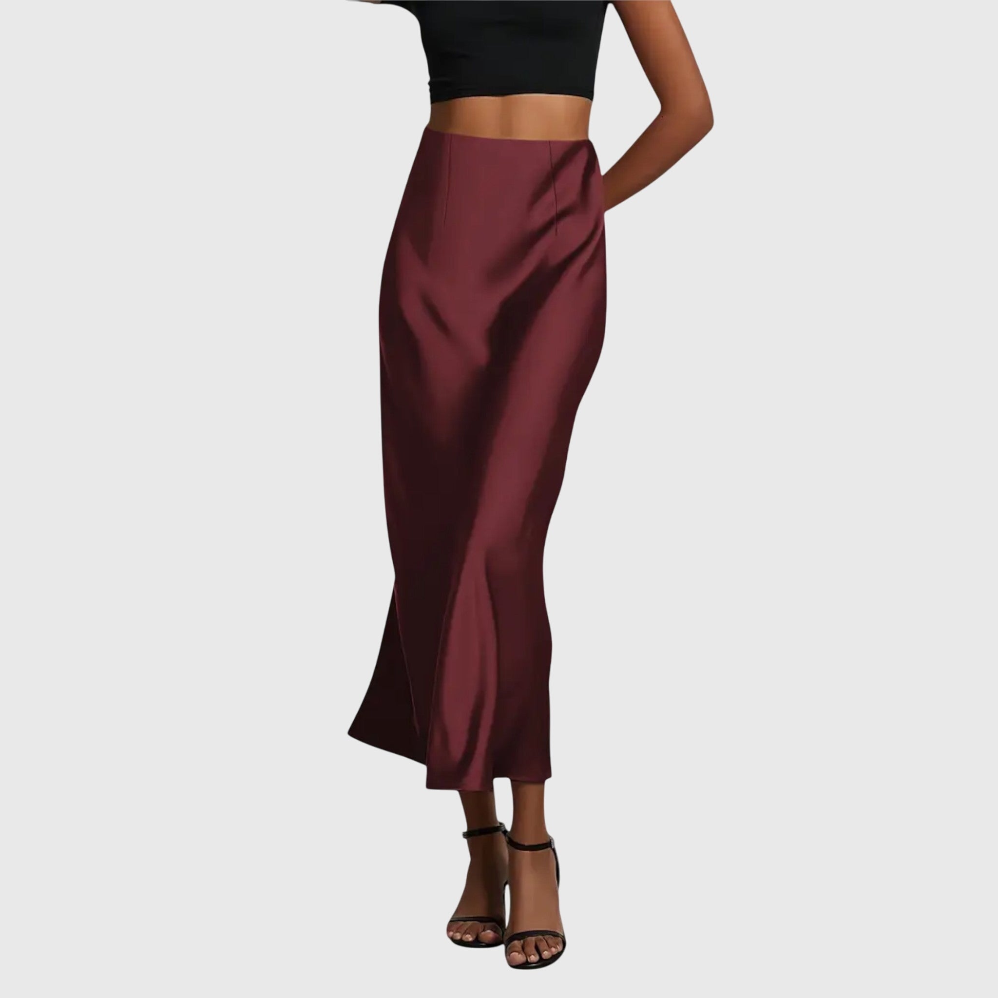 Women's Flowing Midi Skirt Outfit for Work Brunch Parties Holidays and Everyday Wear