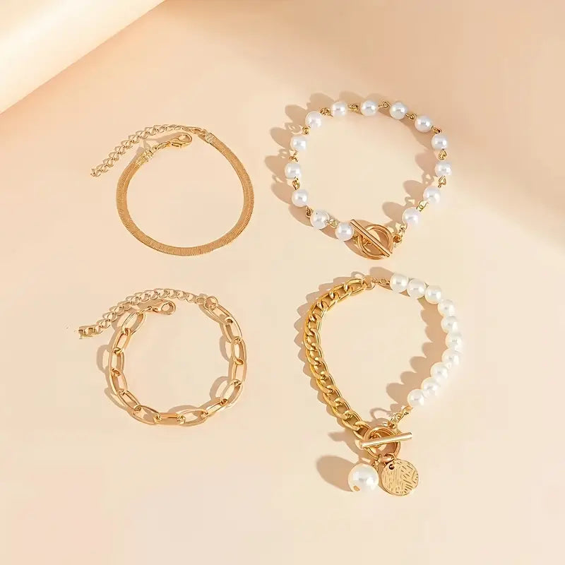 Women's Gold Bracelet Set Statement Jewellery Jewelry Gift for Women Weddings Parties Prom and Everyday Wear