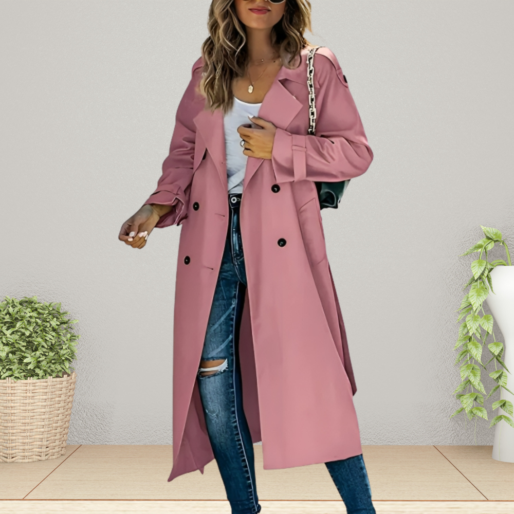 Women's Classic Double-Breasted Trench Coat Mid-Length Tailored Stylish Everyday