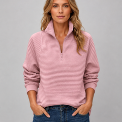 Women's Casual Half Zip Pullover Ribbed Knit Long Sleeve Everyday Sweater