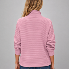 Women's Casual Half Zip Pullover Ribbed Knit Long Sleeve Everyday Sweater