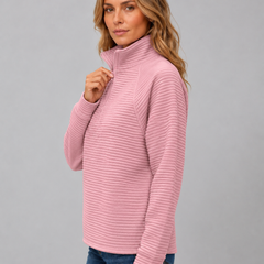 Women's Casual Half Zip Pullover Ribbed Knit Long Sleeve Everyday Sweater