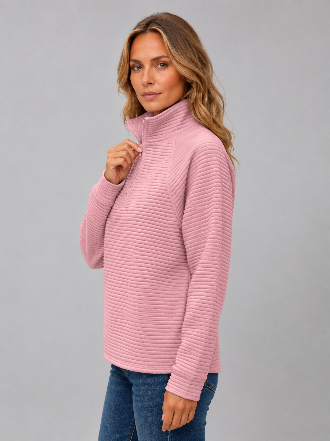 Women's Casual Half Zip Pullover Ribbed Knit Long Sleeve Everyday Sweater