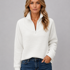 Women's Casual Half Zip Pullover Ribbed Knit Long Sleeve Everyday Sweater