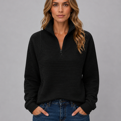 Women's Casual Half Zip Pullover Ribbed Knit Long Sleeve Everyday Sweater