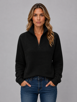 Women's Casual Half Zip Pullover Ribbed Knit Long Sleeve Everyday Sweater