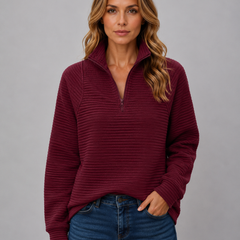 Women's Casual Half Zip Pullover Ribbed Knit Long Sleeve Everyday Sweater