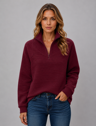 Women's Casual Half Zip Pullover Ribbed Knit Long Sleeve Everyday Sweater