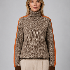 Women's Herringbone Turtleneck Sweater Soft Knit High Neck Casual Everyday