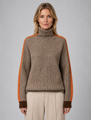 Women's Herringbone Turtleneck Sweater Soft Knit High Neck Casual Everyday
