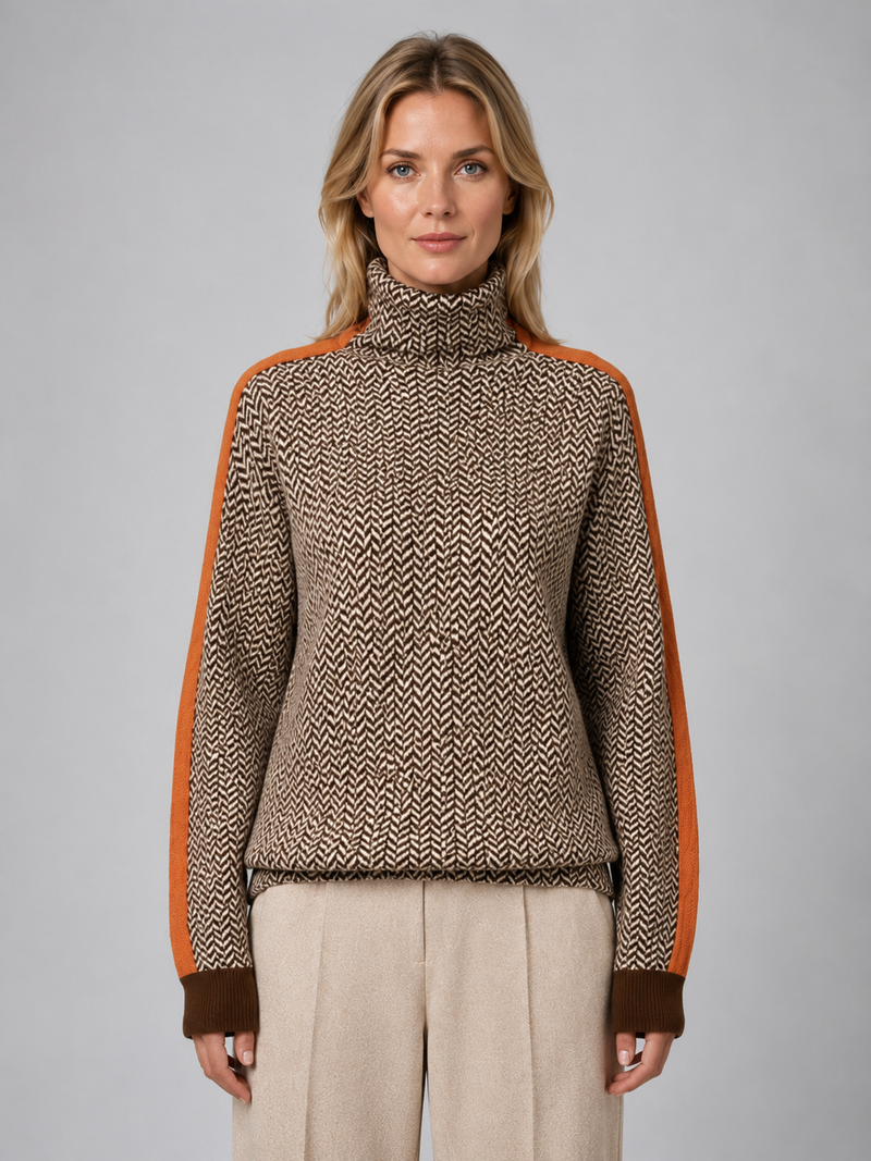 Women's Herringbone Turtleneck Sweater Soft Knit High Neck Casual Everyday