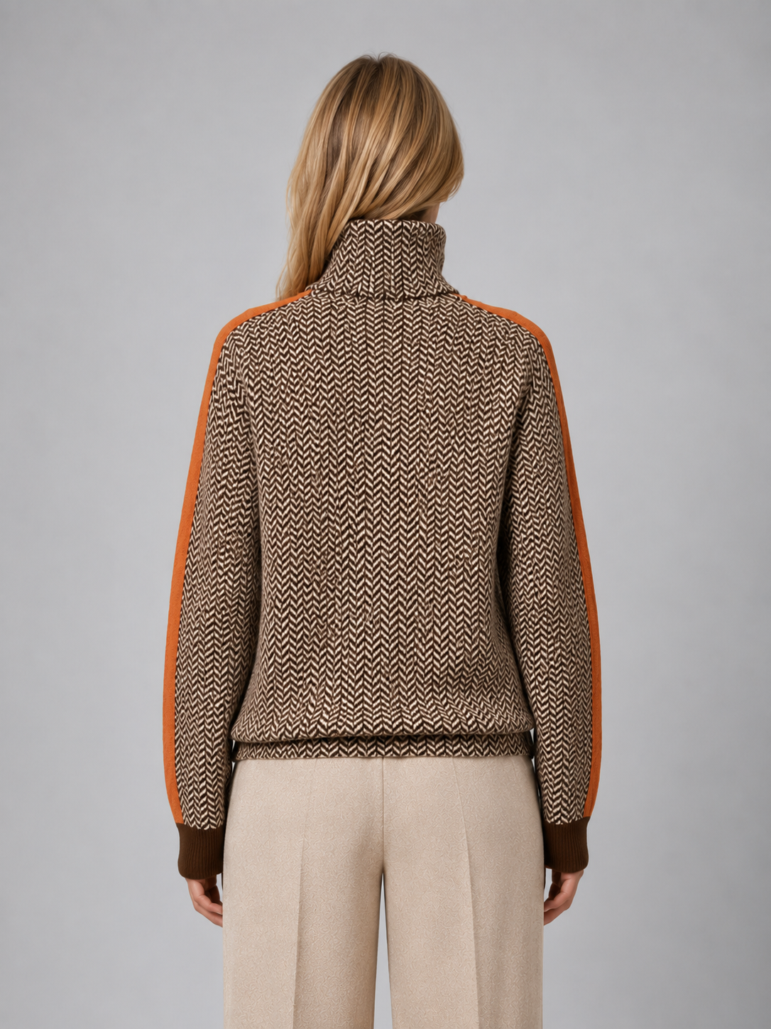 Women's Herringbone Turtleneck Sweater Soft Knit High Neck Casual Everyday