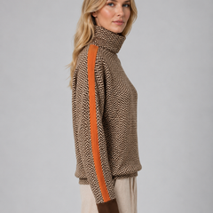 Women's Herringbone Turtleneck Sweater Soft Knit High Neck Casual Everyday