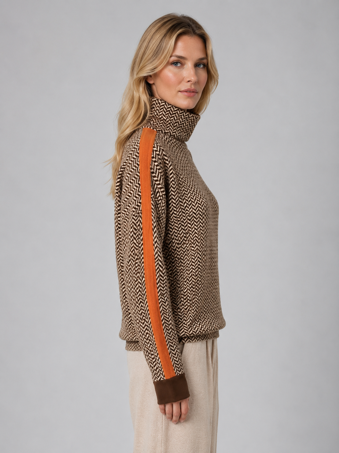Women's Herringbone Turtleneck Sweater Soft Knit High Neck Casual Everyday