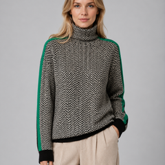 Women's Herringbone Turtleneck Sweater Soft Knit High Neck Casual Everyday