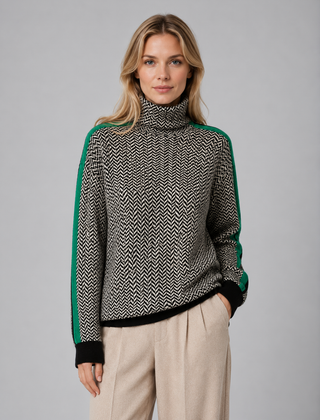Women's Herringbone Turtleneck Sweater Soft Knit High Neck Casual Everyday