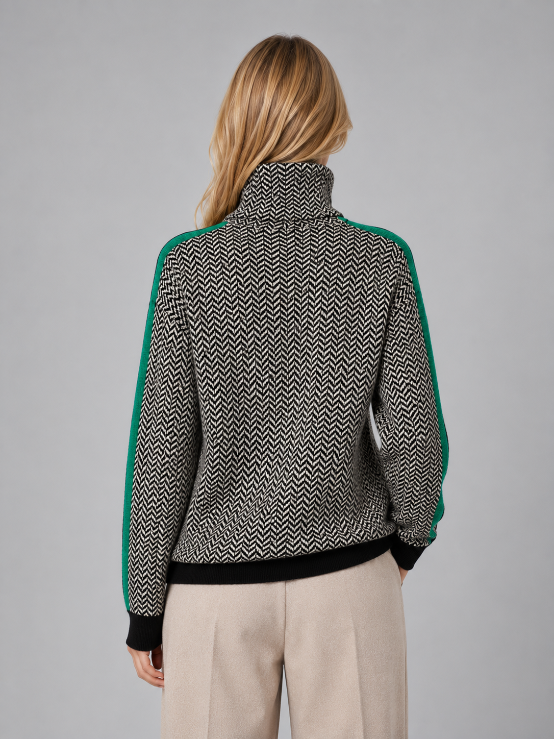 Women's Herringbone Turtleneck Sweater Soft Knit High Neck Casual Everyday