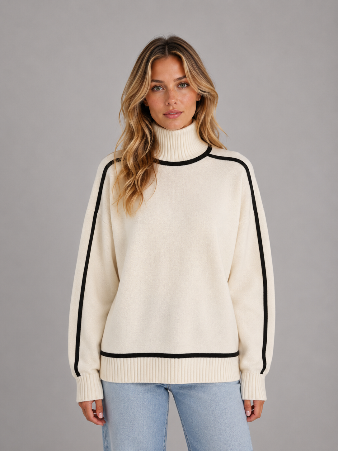 Women's Oversized Roll Neck Sweater Soft Knit Cozy Casual Layering