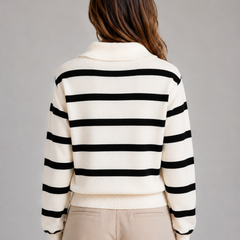 Women's Striped Half-Zip Sweater Relaxed Fit Knit Long Sleeve Casual Everyday