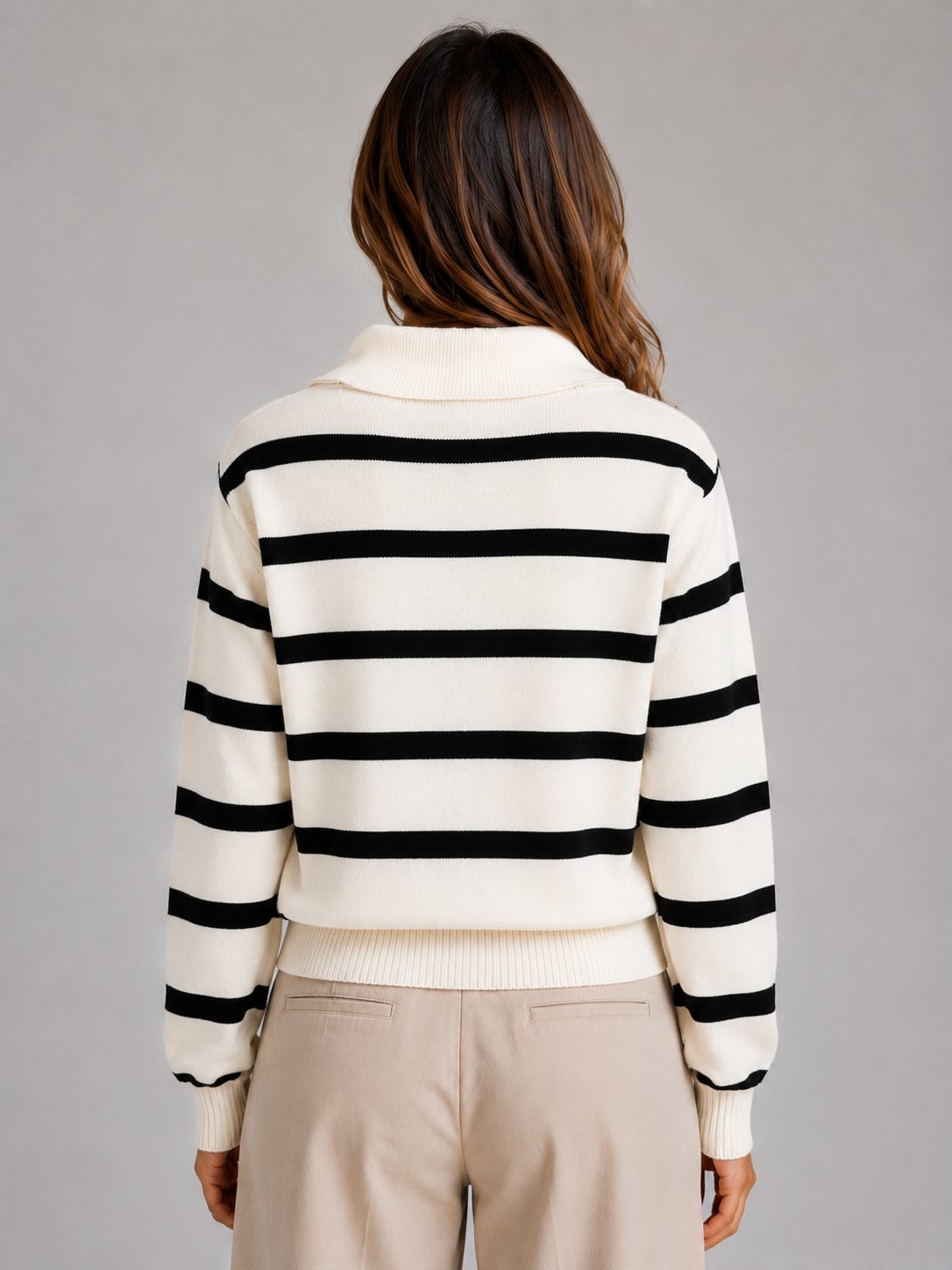 Women's Striped Half-Zip Sweater Relaxed Fit Knit Long Sleeve Casual Everyday