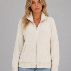 Women's Zip Up Knit Cardigan Funnel Neck Long Sleeve Casual Layering