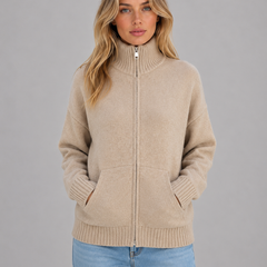 Women's Zip Up Knit Cardigan Funnel Neck Long Sleeve Casual Layering