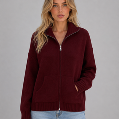 Women's Zip Up Knit Cardigan Funnel Neck Long Sleeve Casual Layering