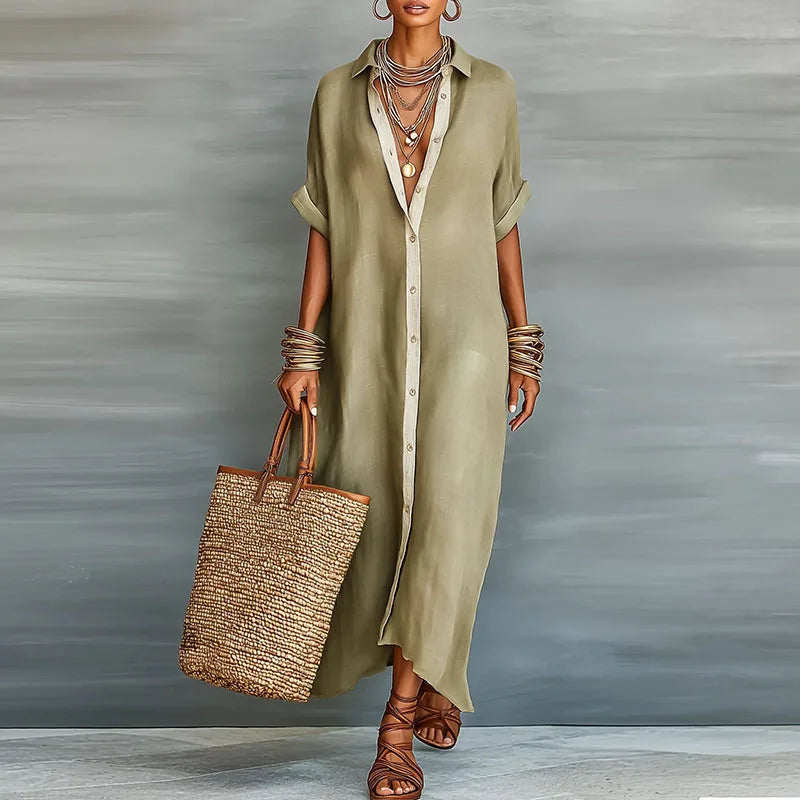 Women's Button Down Maxi Dress Outfit for Summer Holidays Weddings Parties and Everyday Wear