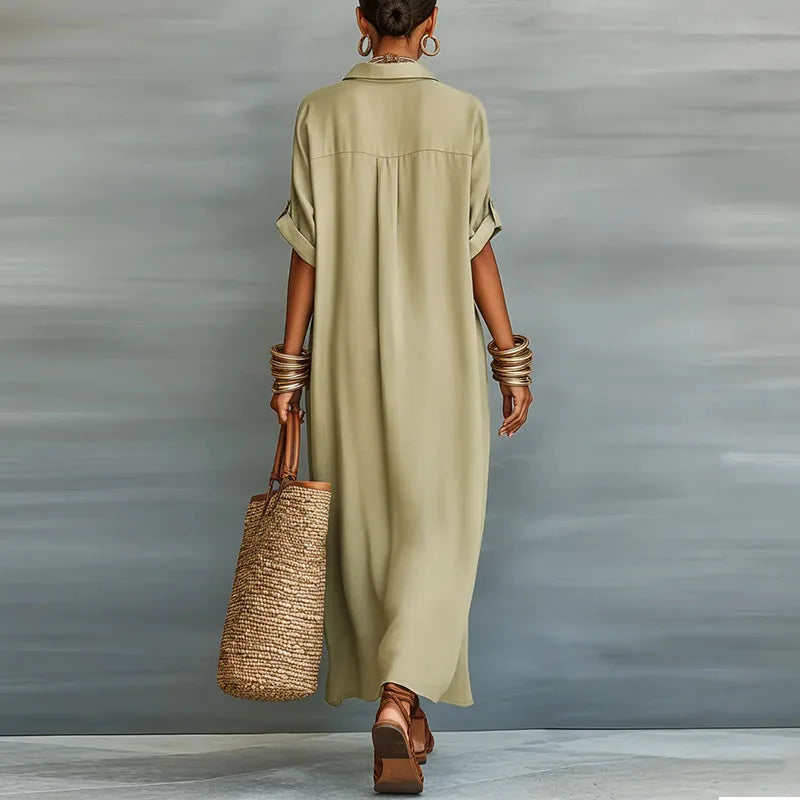 Women's Button Down Maxi Dress Outfit for Summer Holidays Weddings Parties and Everyday Wear