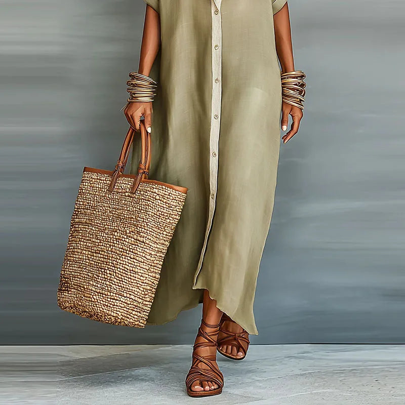 Women's Button Down Maxi Dress Outfit for Summer Holidays Weddings Parties and Everyday Wear