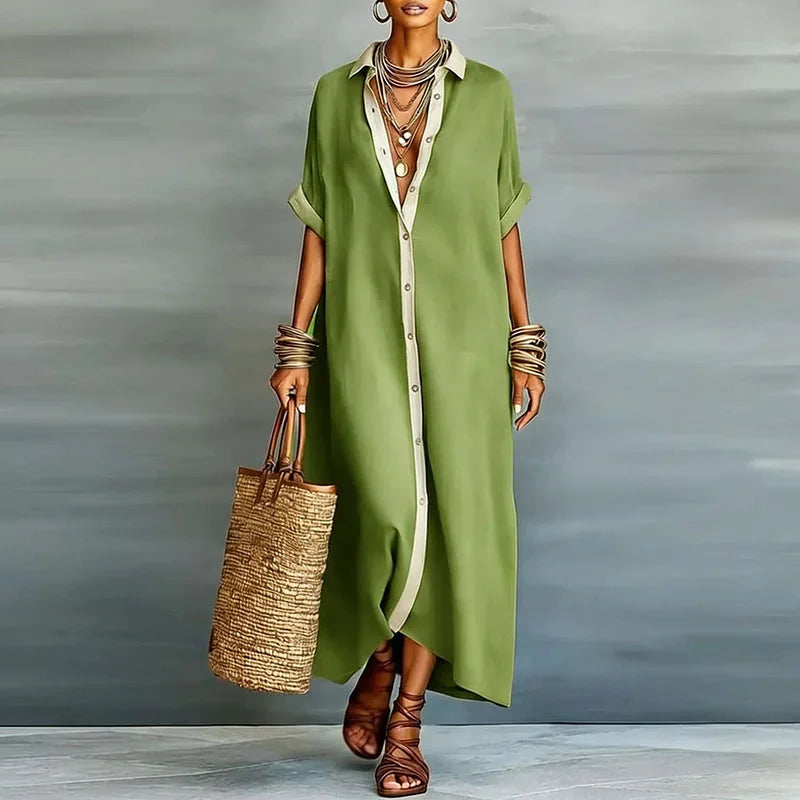 Women's Button Down Maxi Dress Outfit for Summer Holidays Weddings Parties and Everyday Wear