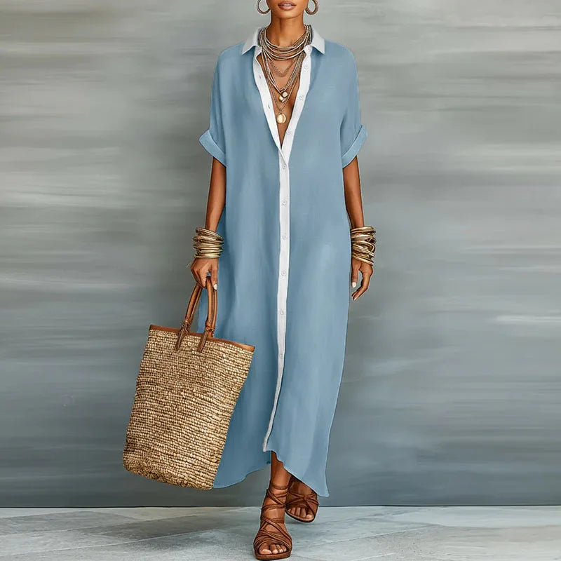 Women's Button Down Maxi Dress Outfit for Summer Holidays Weddings Parties and Everyday Wear