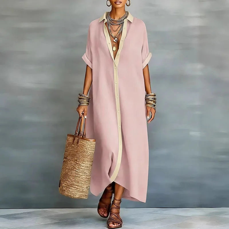 Women's Button Down Maxi Dress Outfit for Summer Holidays Weddings Parties and Everyday Wear