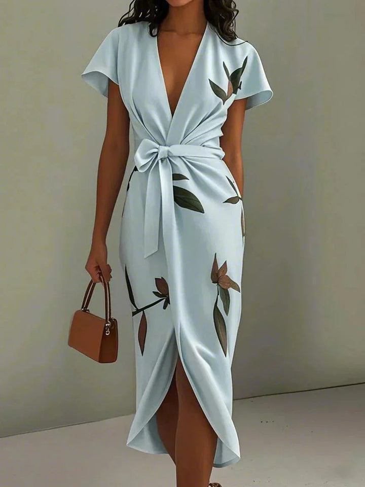 Women’s Floral Print Bow Tie Wrap Dress | Midi