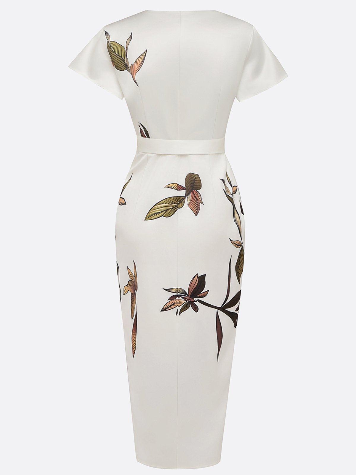 Women's Floral Print Bow Tie Wrap Midi Dress Outfit for Summer Holidays Weddings Parties and Everyday Wear