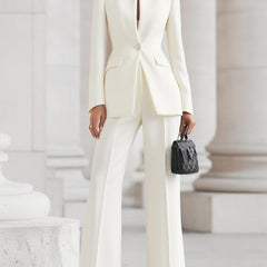 Women's Elegant Blazer and Pants Suit Set Tailored Fit Long Sleeve Professional Office