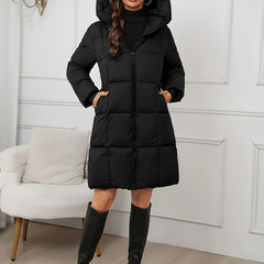 Women's Quilted Puffer Coat Hooded Long Sleeve Casual Winter Outerwear