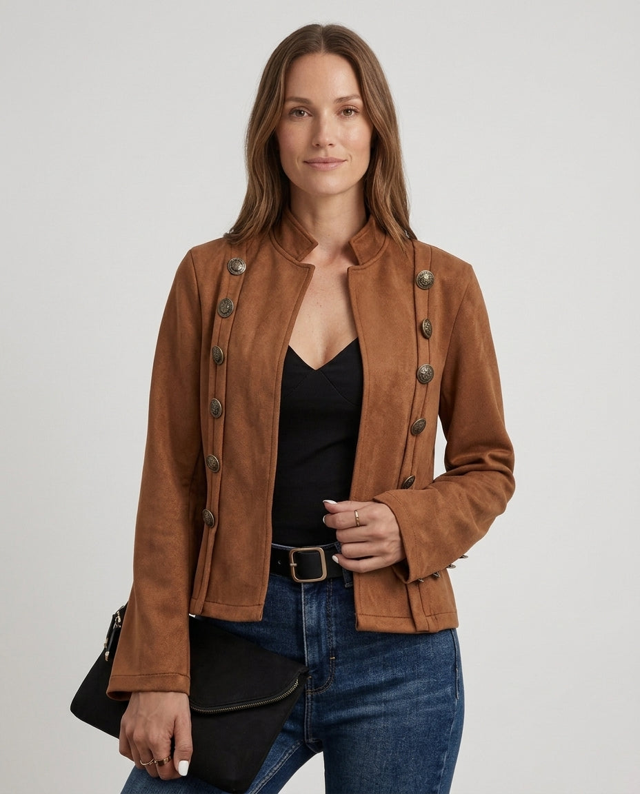 Women’s Double-Breasted Jacket with Stand Collar