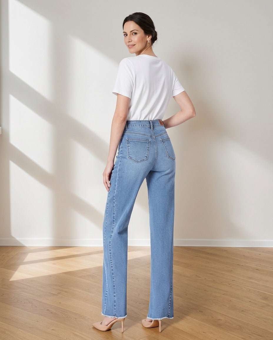 Women’s High-Rise Wide Leg Jeans with Raw Hem