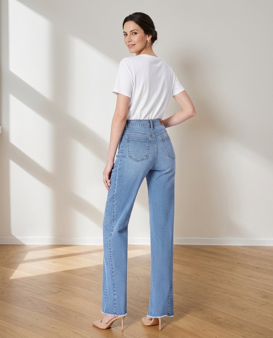 Women’s High-Rise Wide Leg Jeans with Raw Hem