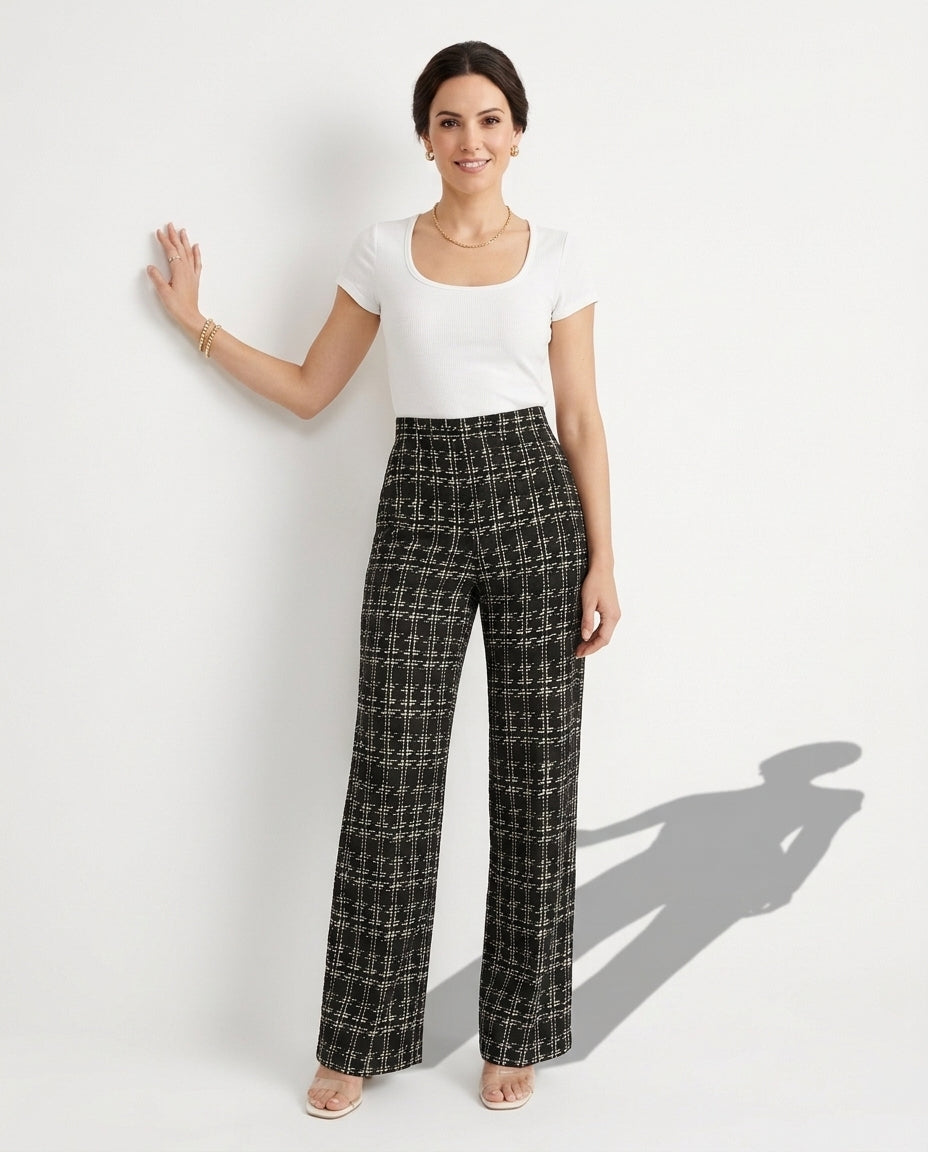 Women’s High-Waisted Plaid Wide-Leg Trousers