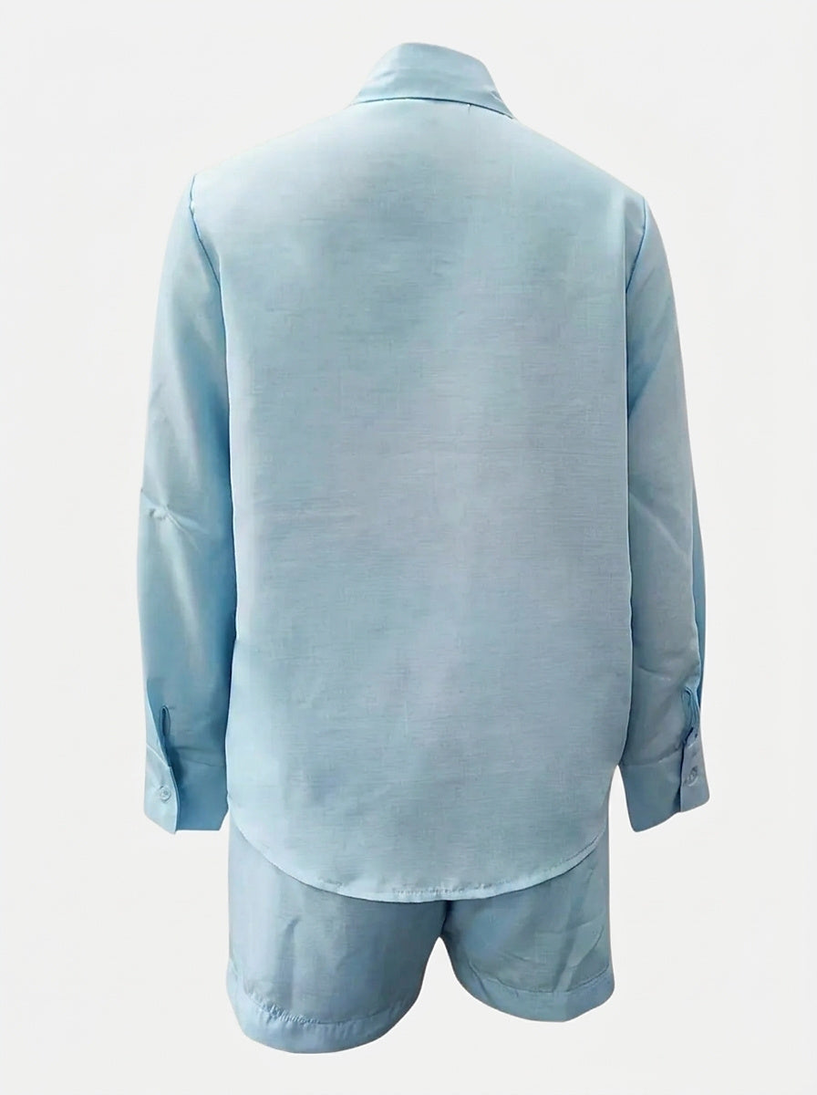 Women's Two Piece Button Down Shirt and Shorts Set
