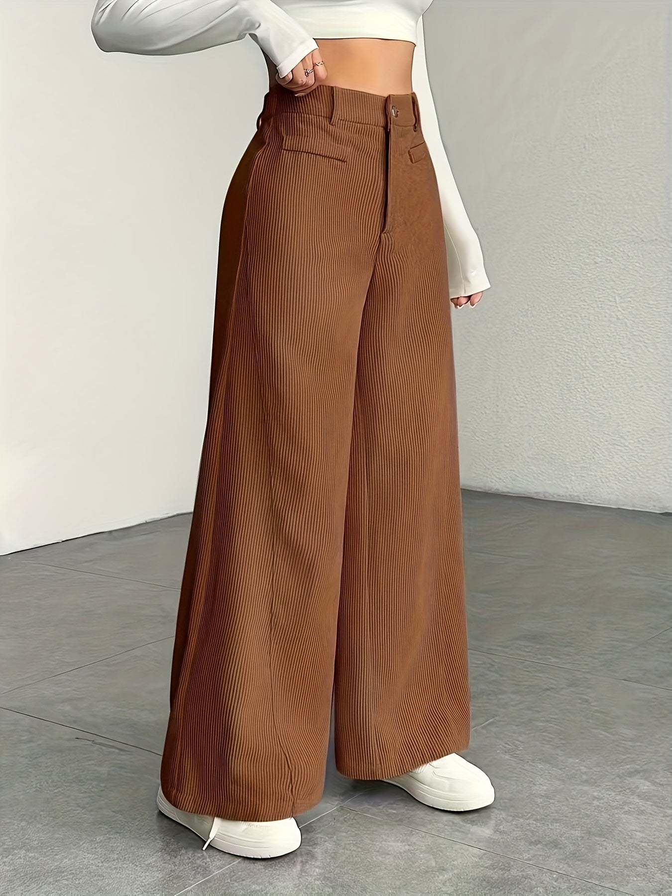 Women's High-Waisted Wide-Leg Trousers Relaxed Fit Tailored Style Chic Everyday