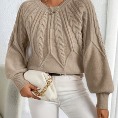 Women's Cable Knit Crewneck Sweater Relaxed Fit Long Sleeve Casual Everyday