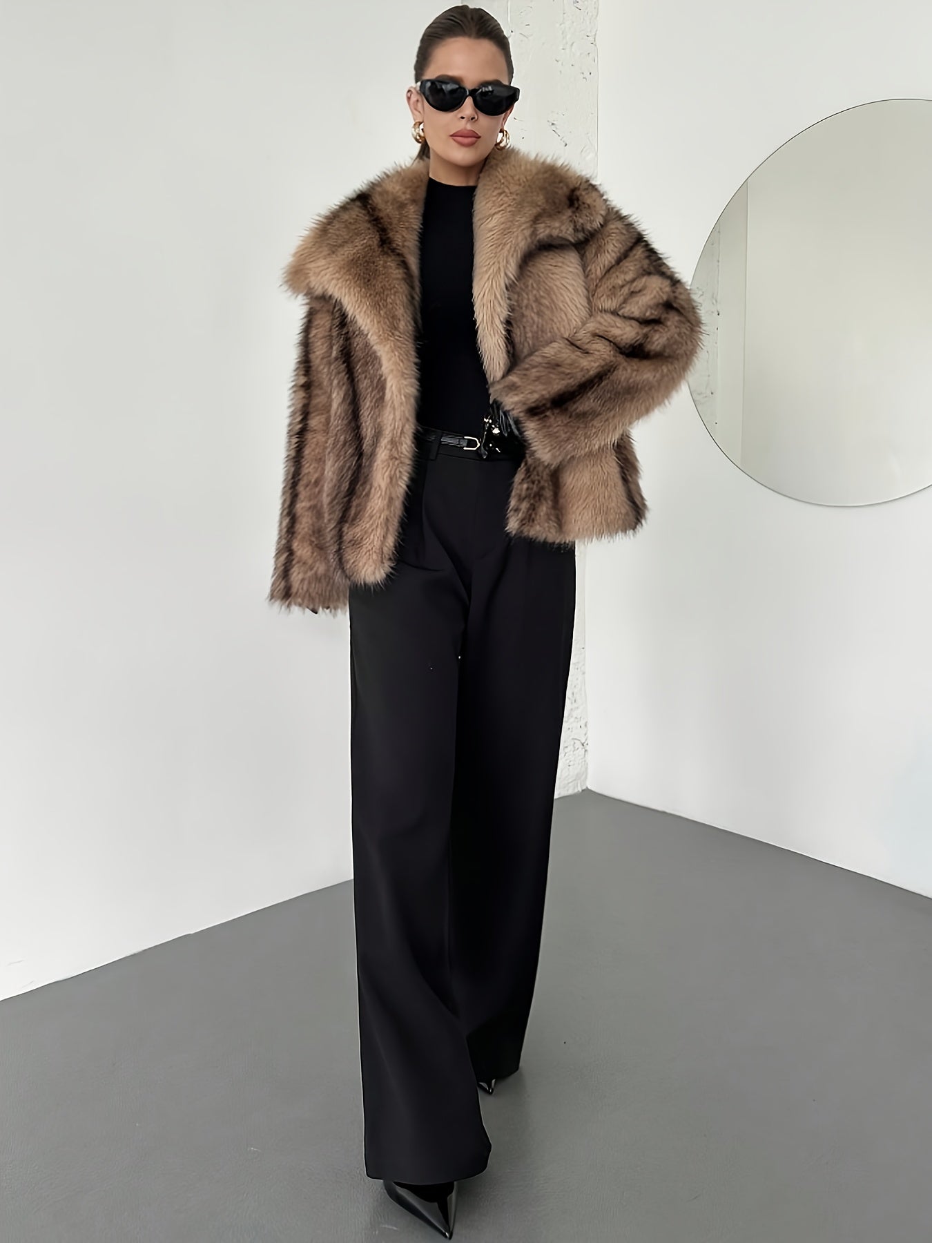 Women's Oversized Cropped Coat Notch Collar Long Sleeve Chic Fashion