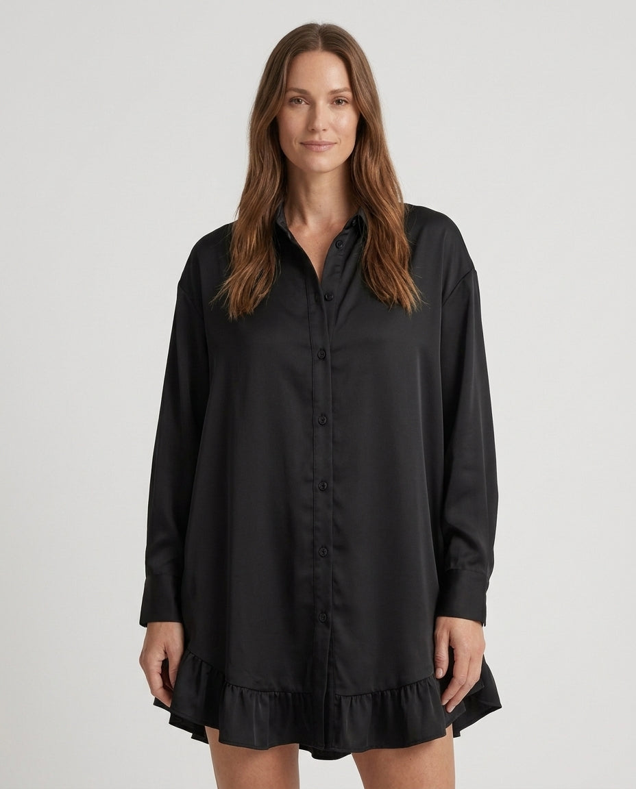 Women's Shirt With Ruffle Hem and Button Front