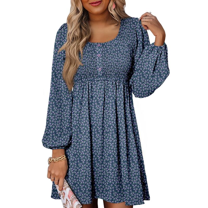 Women's Smocked Empire Waist Mini Dress Outfit for Summer Holidays Weddings Parties and Everyday Wear