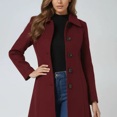 Women's Long Coat Button-Front Closure Versatile Styling Layering Outerwear